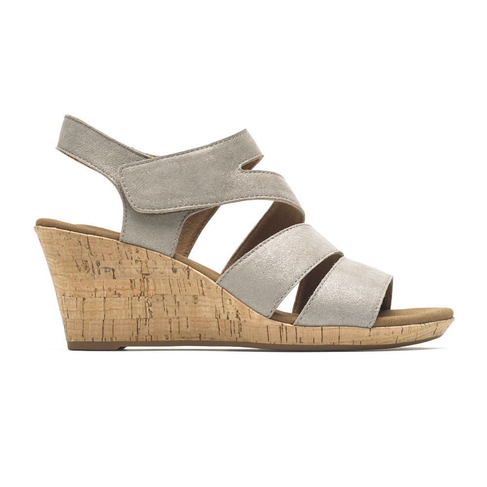 Rockport Sandals For Womens Grey - Briah Strappy Wedge Comfort - KN8910625